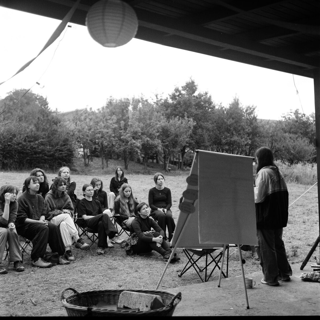 Business workshop with a presentation on a whiteboard